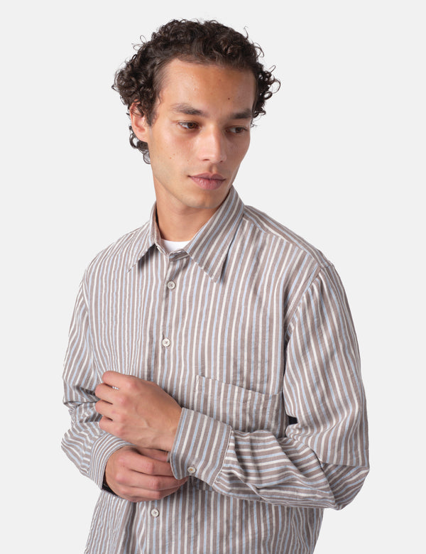 Universal Works Station Shirt (Madison Stripe) - Brown