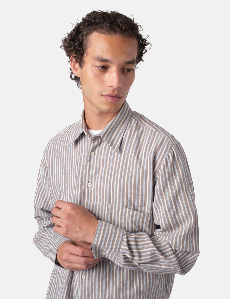 Universal Works Station Shirt (Madison Stripe) - Brown