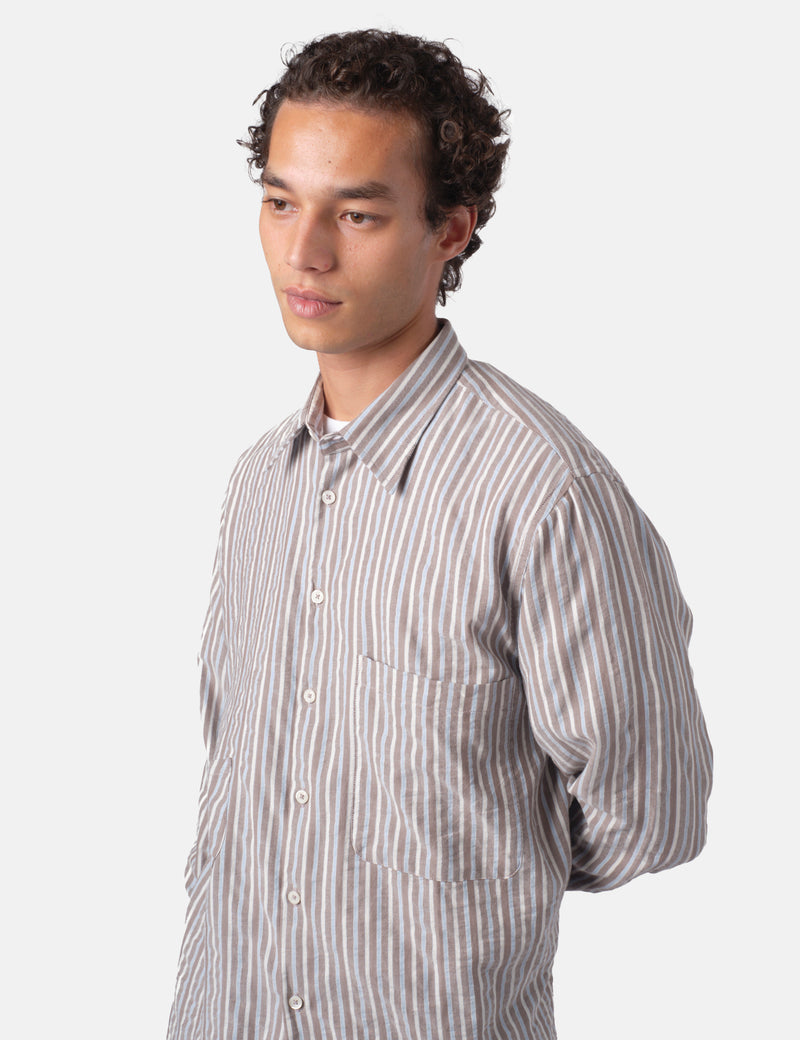 Universal Works Station Shirt (Madison Stripe) - Brown