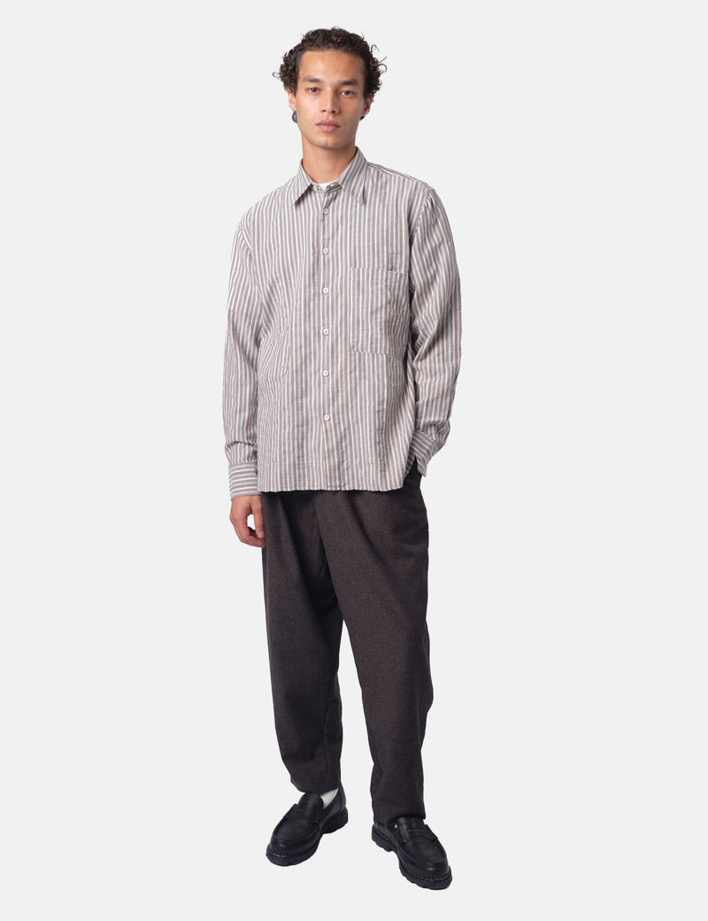 Universal Works Station Shirt (Madison Stripe) - Brown