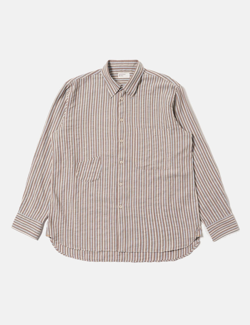 Universal Works Station Shirt (Madison Stripe) - Brown
