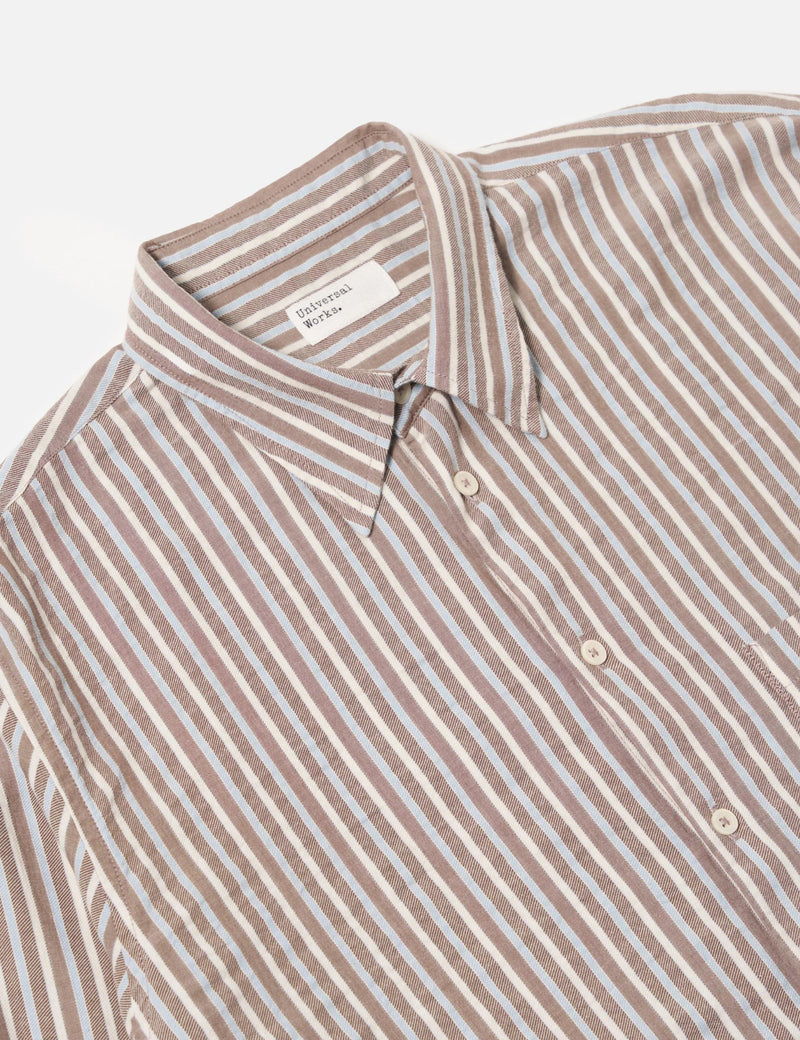 Universal Works Station Shirt (Madison Stripe) - Brown