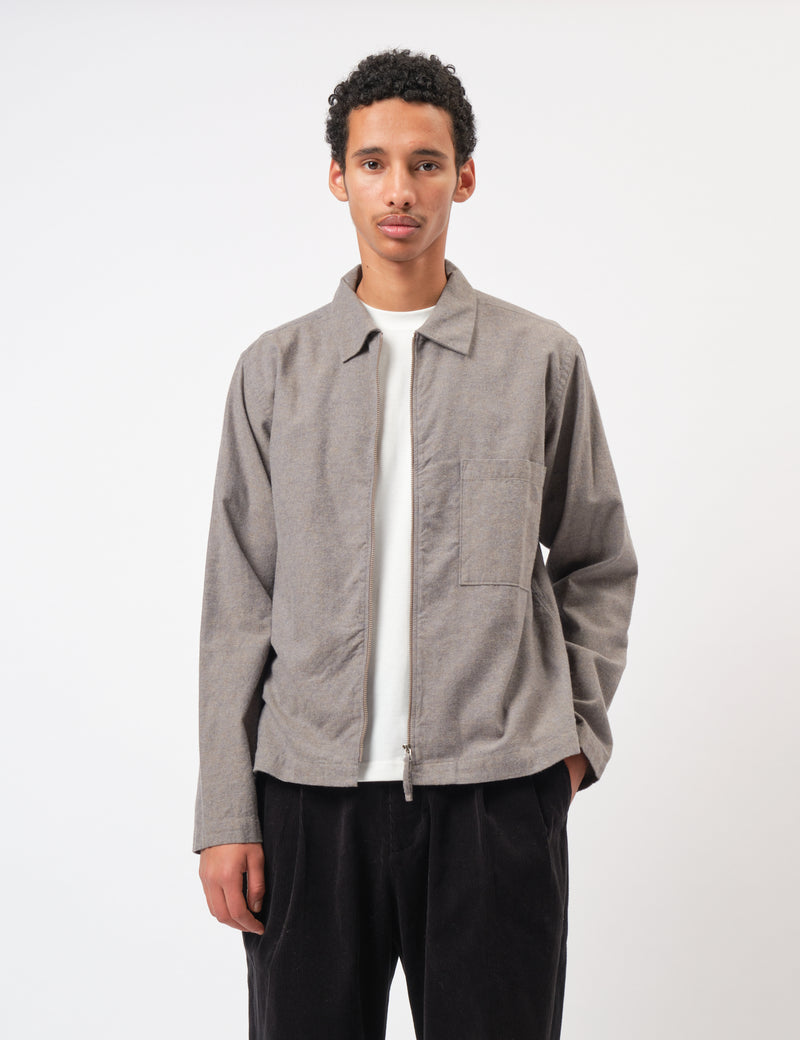 Universal Works Zip Shirt (Brushed Flannel) - Brown