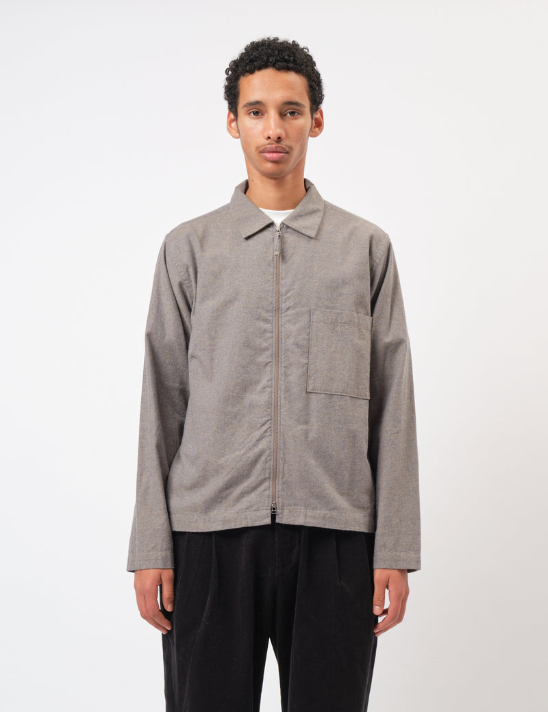 Universal Works Zip Shirt (Brushed Flannel) - Brown