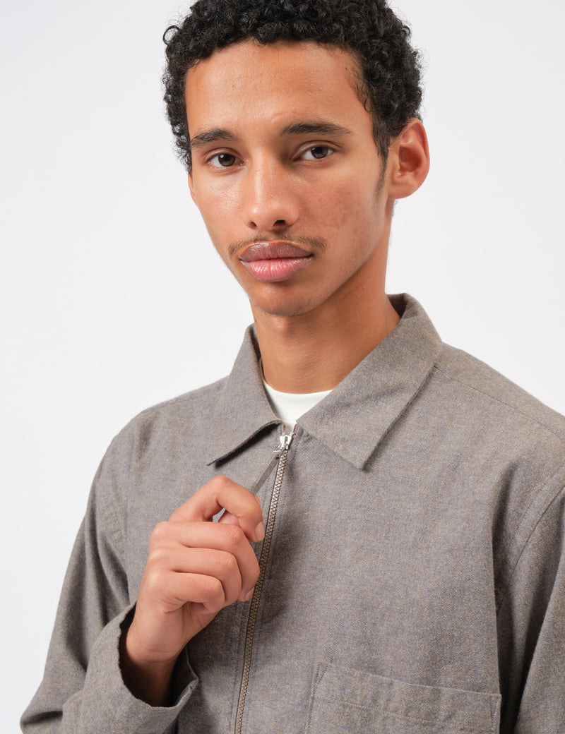 Universal Works Zip Shirt (Brushed Flannel) - Brown