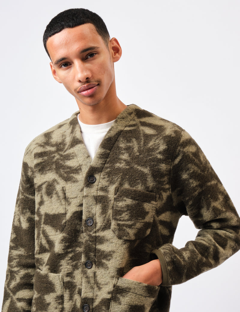 Universal Works Cardigan (Studio Fleece) - Green/Pale Green