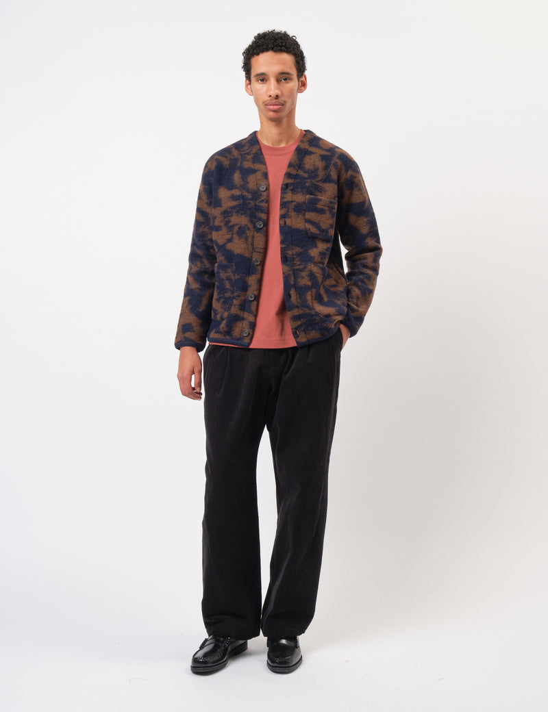 Universal Works Cardigan (Studio Fleece) - Navy/Brown