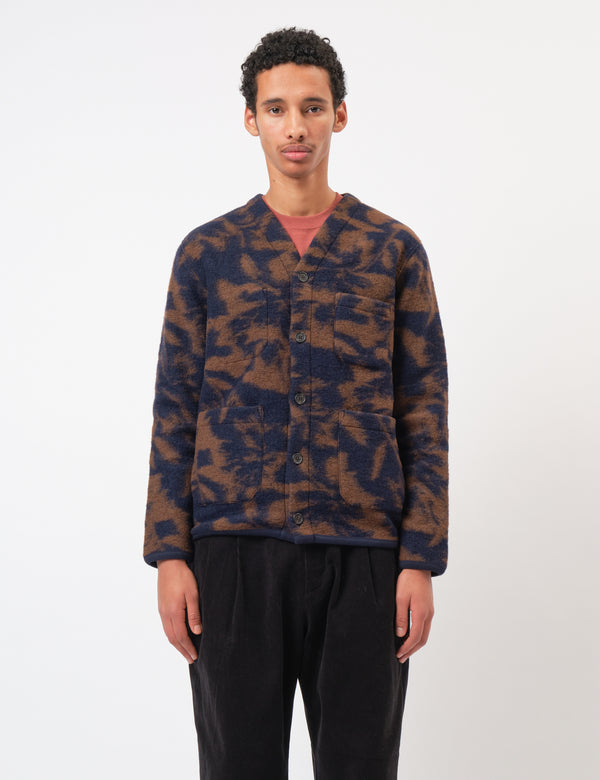 Universal Works Cardigan (Studio Fleece) - Navy/Brown