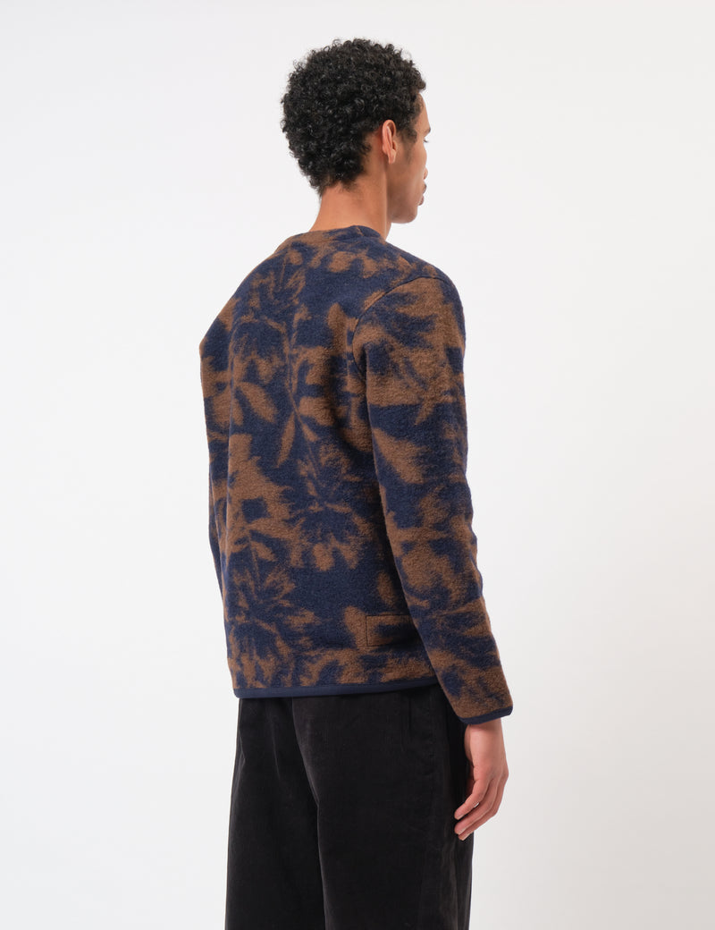 Universal Works Cardigan (Studio Fleece) - Navy/Brown