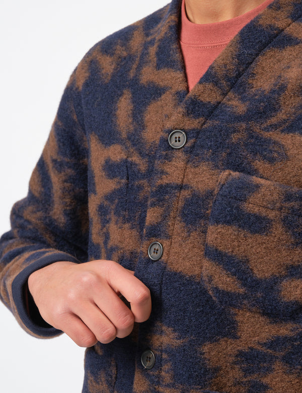 Universal Works Cardigan (Studio Fleece) - Navy/Brown