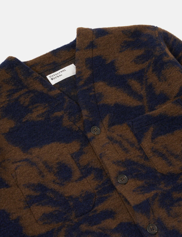 Universal Works Cardigan (Studio Fleece) - Navy/Brown