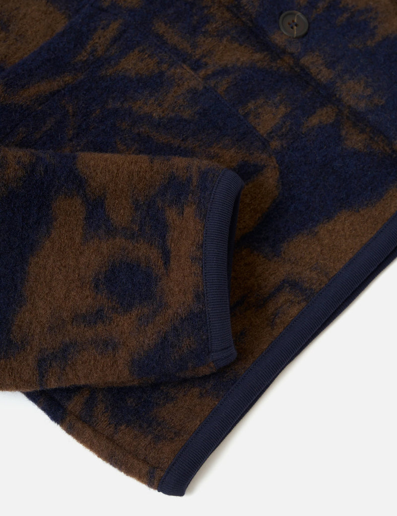 Universal Works Cardigan (Studio Fleece) - Navy/Brown