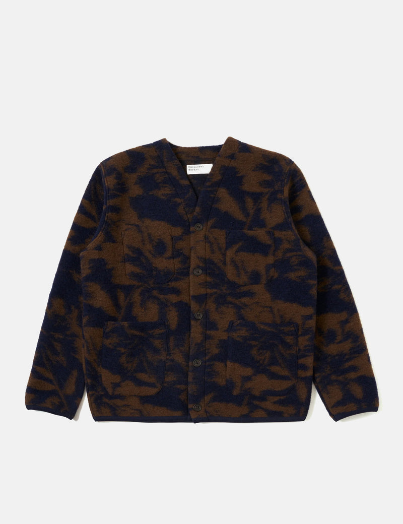 Universal Works Cardigan (Studio Fleece) - Navy/Brown