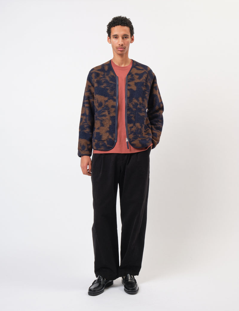 Universal Works Zip Liner Jacket (Studio Fleece) - Navy/Brown