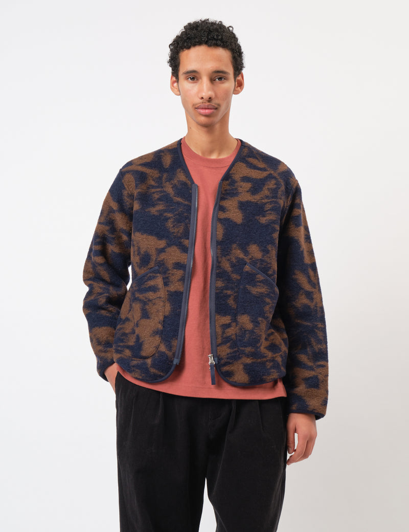 Universal Works Zip Liner Jacket (Studio Fleece) - Navy/Brown