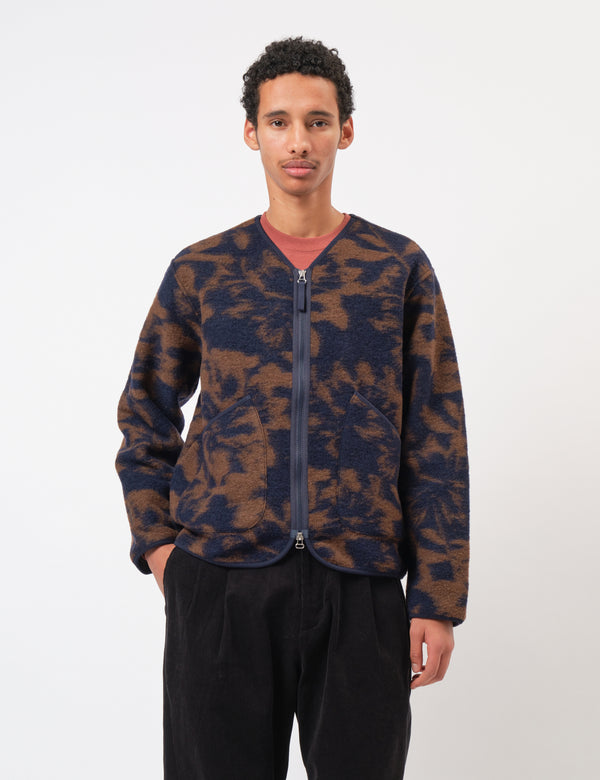 Universal Works Zip Liner Jacket (Studio Fleece) - Navy/Brown