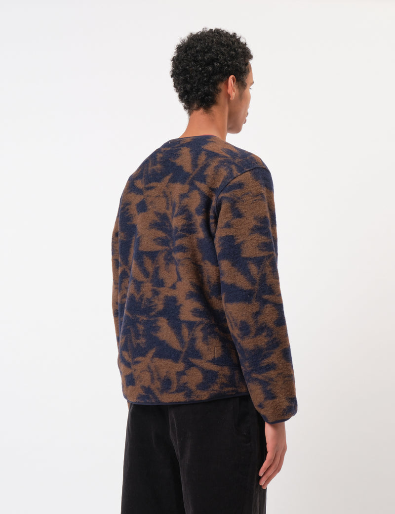 Universal Works Zip Liner Jacket (Studio Fleece) - Navy/Brown