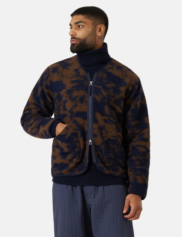 Universal Works Zip Liner Jacket (Studio Fleece) - Navy/Brown
