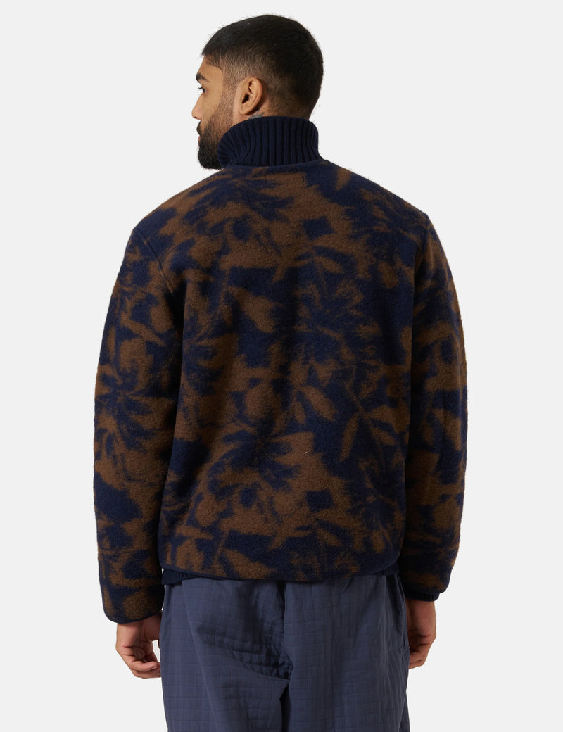 Universal Works Zip Liner Jacket (Studio Fleece) - Navy/Brown
