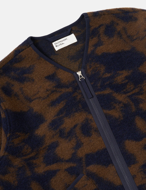Universal Works Zip Liner Jacket (Studio Fleece) - Navy/Brown