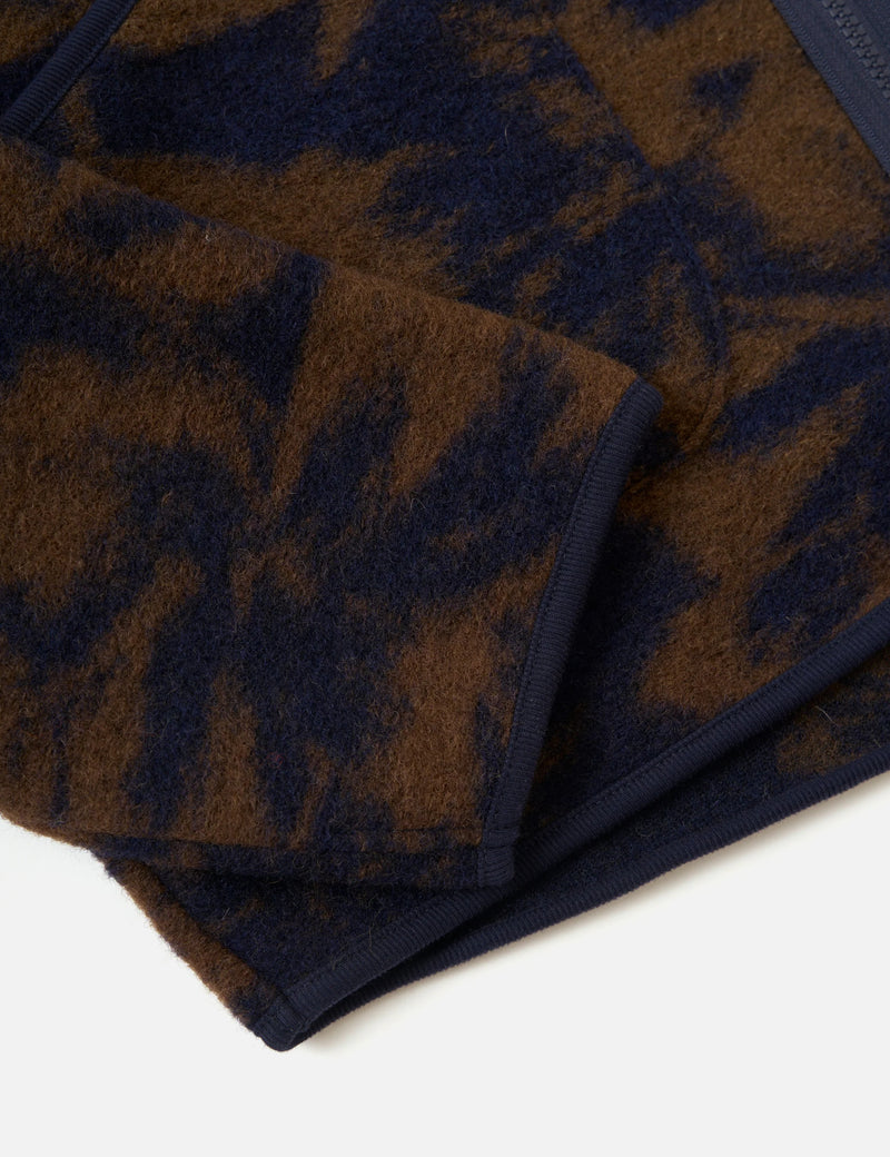 Universal Works Zip Liner Jacket (Studio Fleece) - Navy/Brown