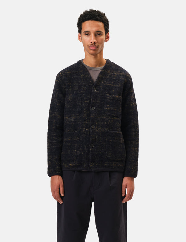 Universal Works Marble Fleece Cardigan - Navy Blue