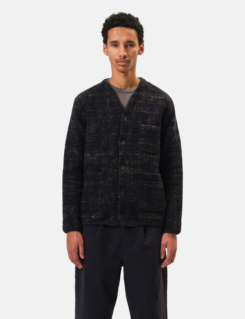Universal Works Marble Fleece Cardigan - Navy Blue