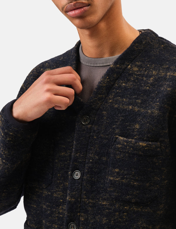Universal Works Marble Fleece Cardigan - Navy Blue