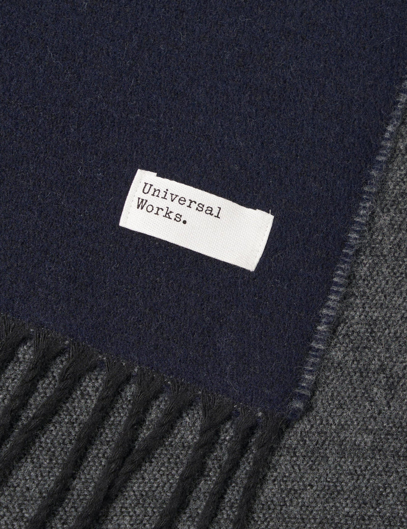 Universal Works Double Sided Scarf - Navy Blue/Mid Grey