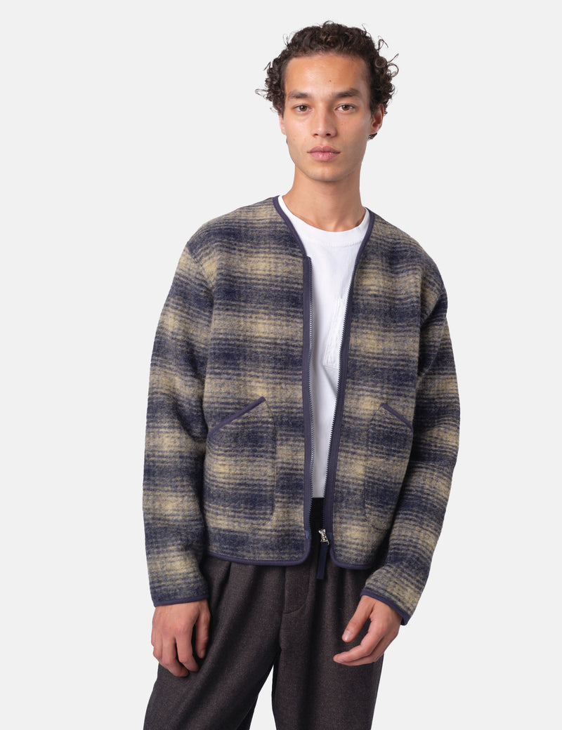 Universal Works Zip Liner Jacket (Uist Fleece) - Navy Blue