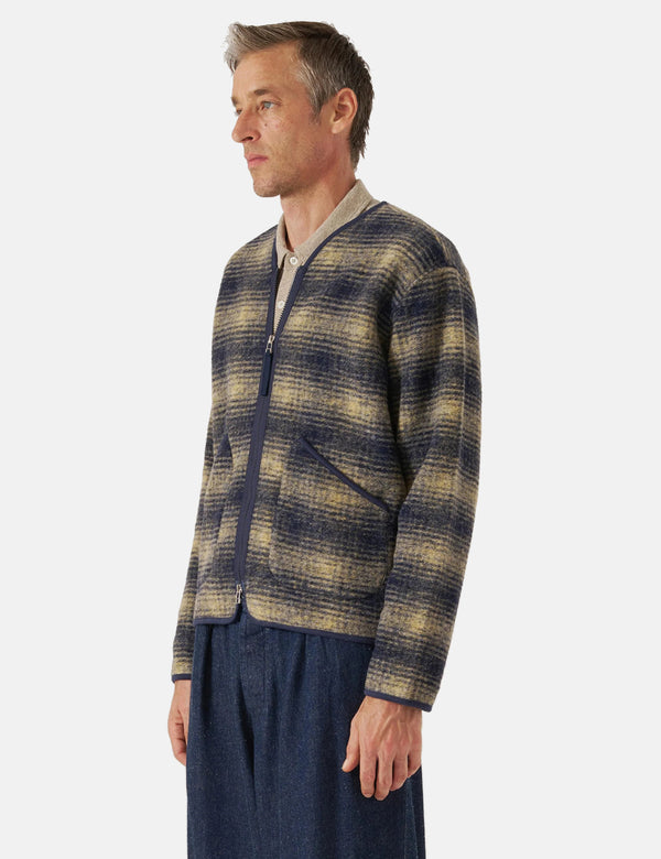 Universal Works Zip Liner Jacket (Uist Fleece) - Navy Blue
