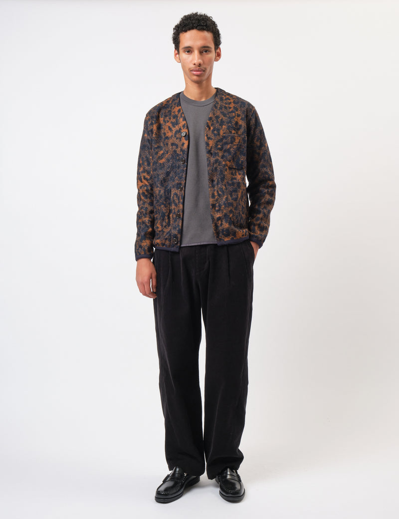 Universal Works Cardigan (Night Leopard) - Dark Navy/Brown