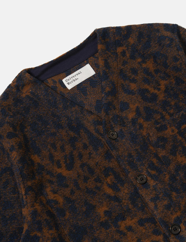 Universal Works Cardigan (Night Leopard) - Dark Navy/Brown
