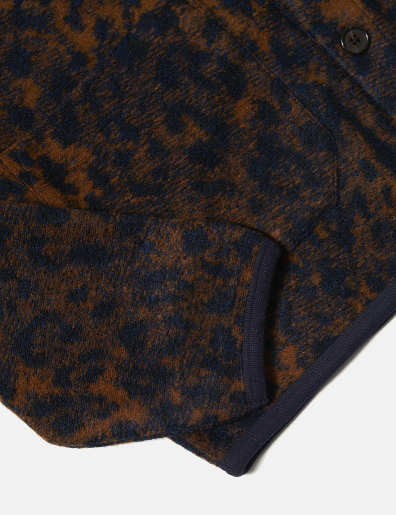 Universal Works Cardigan (Night Leopard) - Dark Navy/Brown