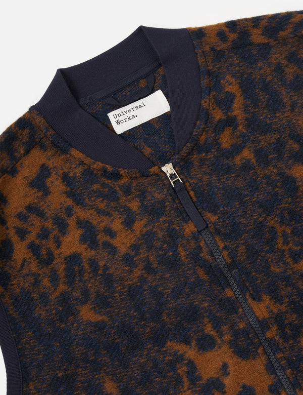 Universal Works Zip Waistcoat (Night Leopard) - Dark Navy/Brown