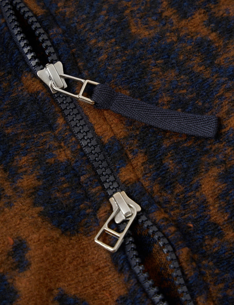Universal Works Zip Waistcoat (Night Leopard) - Dark Navy/Brown