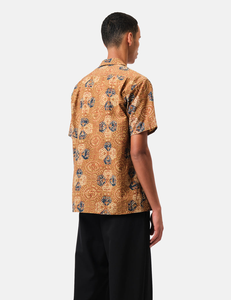 Beams Plus Open Collar Block Print - Brown