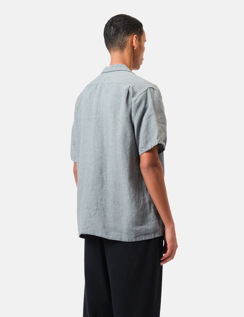 Beams Plus Open Collar 1/40 Linen Shirt - Sax Blue
