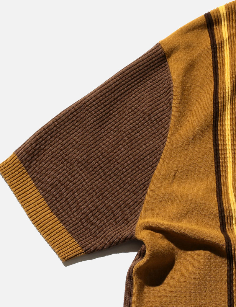 Beams Plus Knit Polo Shirt Stripe - Brown