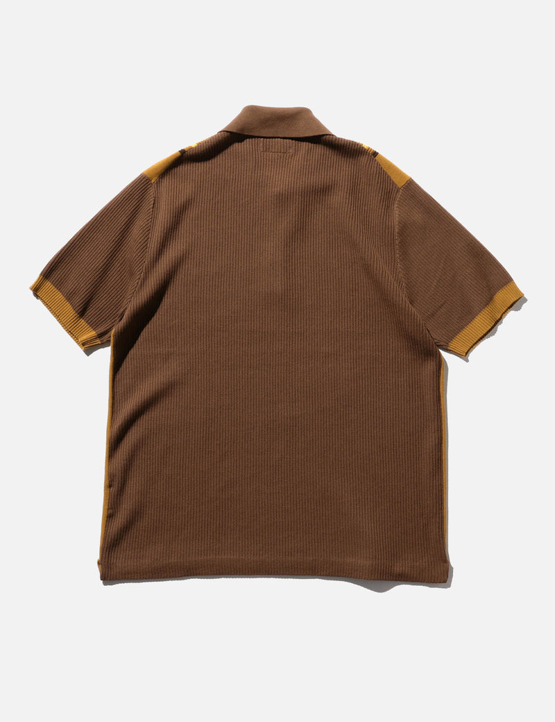 Beams Plus Knit Polo Shirt Stripe - Brown