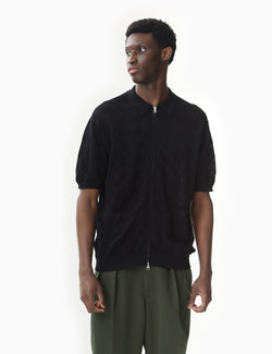 Beams Plus Zip Mesh Knit Polo Shirt - Black