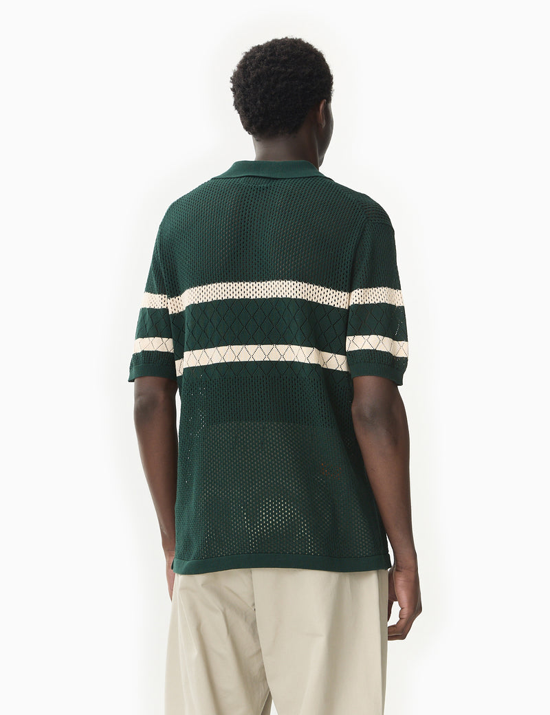 Beams Plus Stripe Mesh Knit Polo Shirt - Green