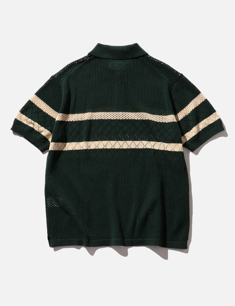 Beams Plus Stripe Mesh Knit Polo Shirt - Green