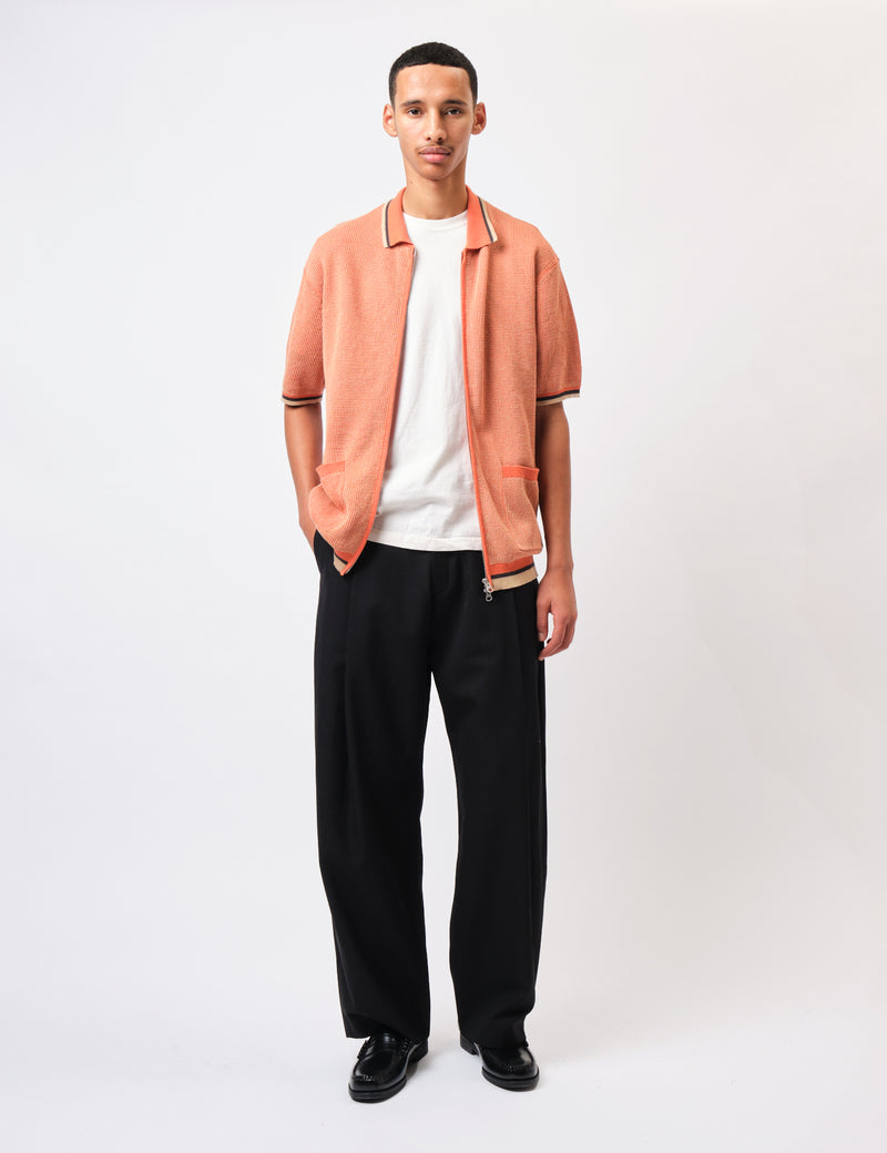 Beams Plus Zip Knit Polo Shirt - Orange