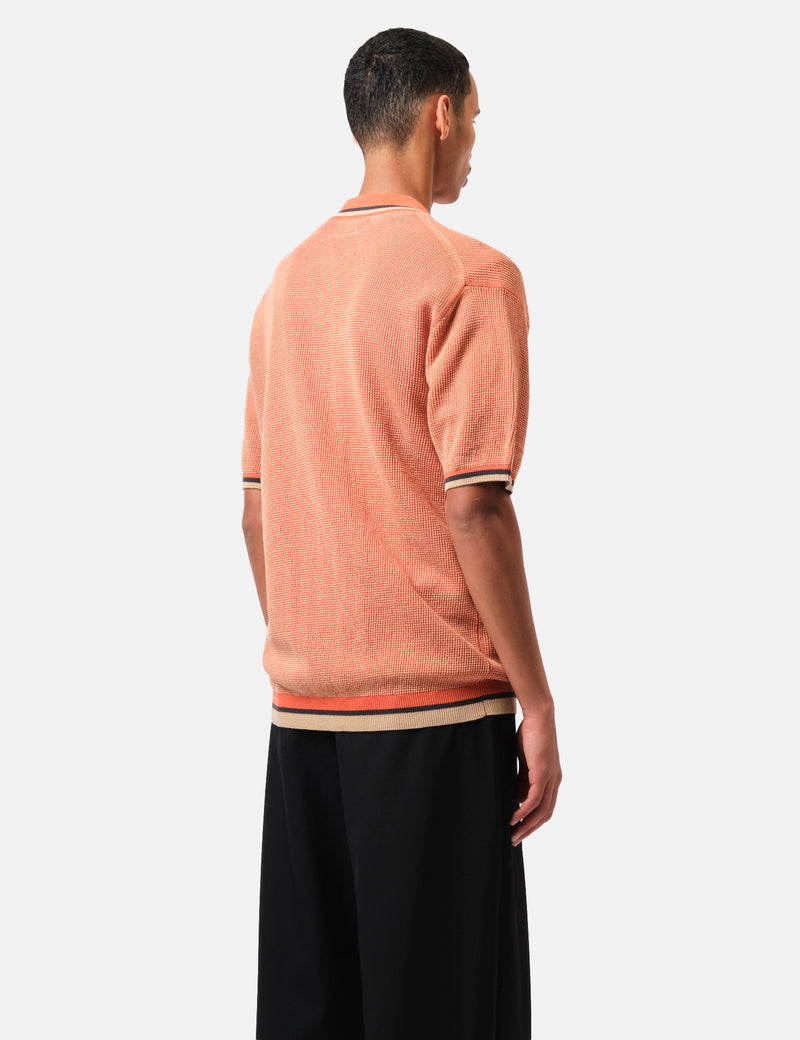Beams Plus Zip Knit Polo Shirt - Orange