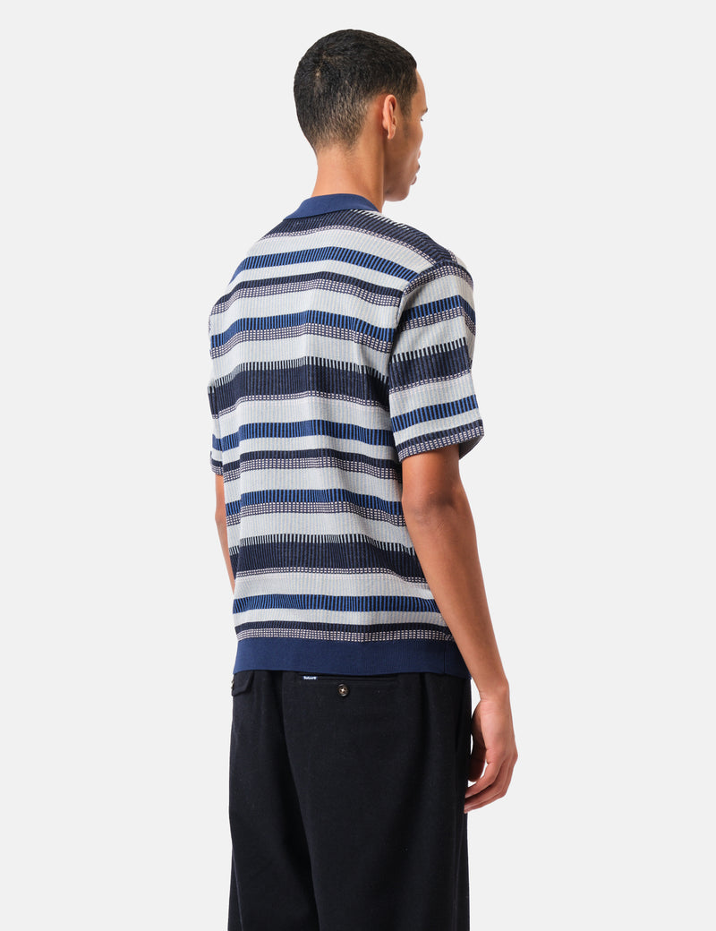 Beams Plus Half Zip Knit Polo Shirt - Navy Blue