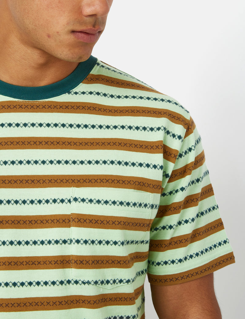 Beams Plus Pocket T-Shirt (Jacquard Stripe) - Green