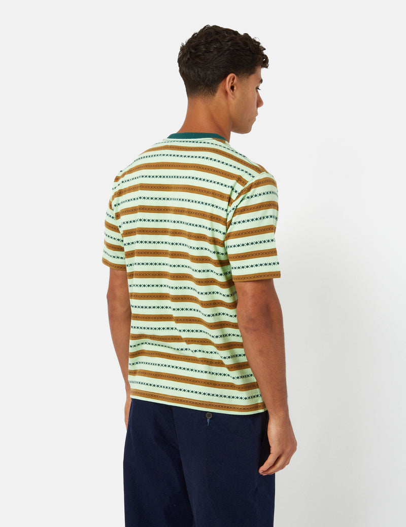 Beams Plus Pocket T-Shirt (Jacquard Stripe) - Green
