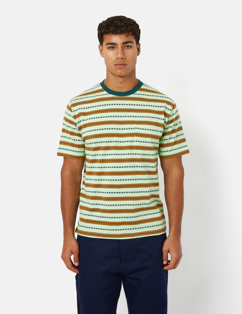 Beams Plus Pocket T-Shirt (Jacquard Stripe) - Green