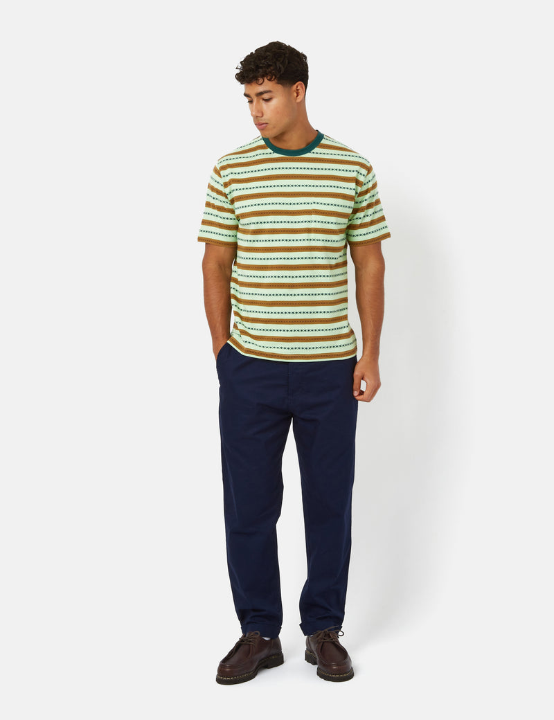 Beams Plus Pocket T-Shirt (Jacquard Stripe) - Green